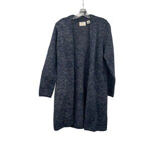 Field Manor Womens Wool Blend Knit Cardigan Open Front Blue/Gray Size Small